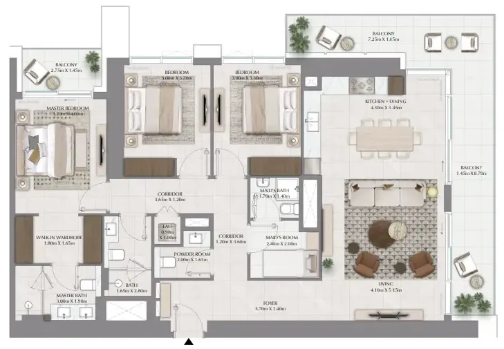 Lyvia By Palace 3 bed floor plan, 1,835 sqft