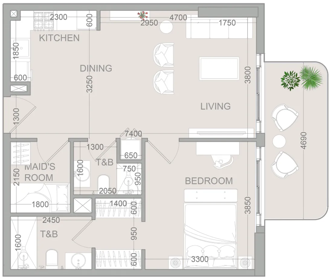TETR1S Tower 1 bed floor plan, 767 sqft