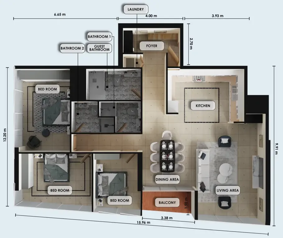 Zenith J1 3 bed floor plan, 1,583 sqft