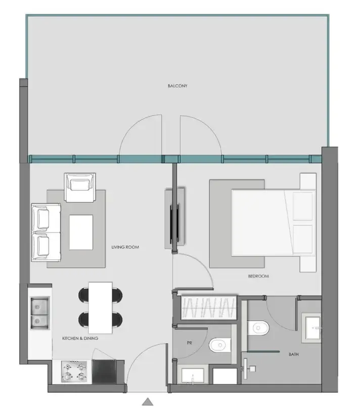 Samana Hills South 3 1 bed floor plan, 747 sqft