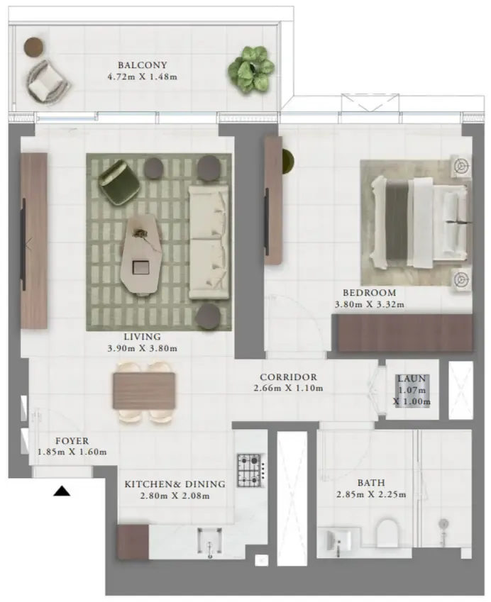 Creek Bay 1 bed floor plan, 737 sqft
