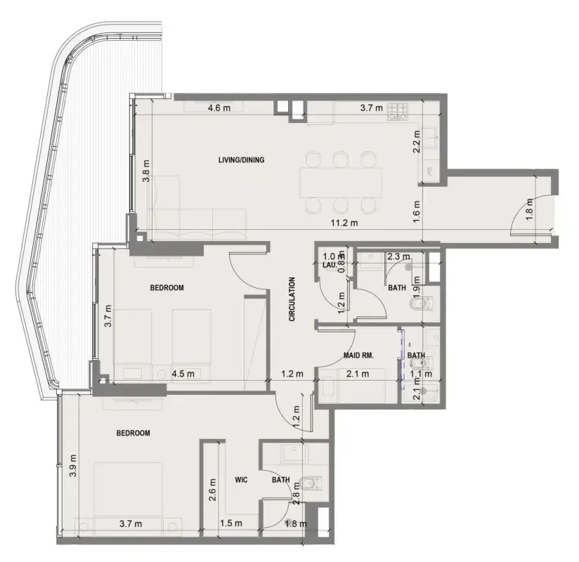 Blue Marina Residence 2 bed floor plan, 1,362 sqft