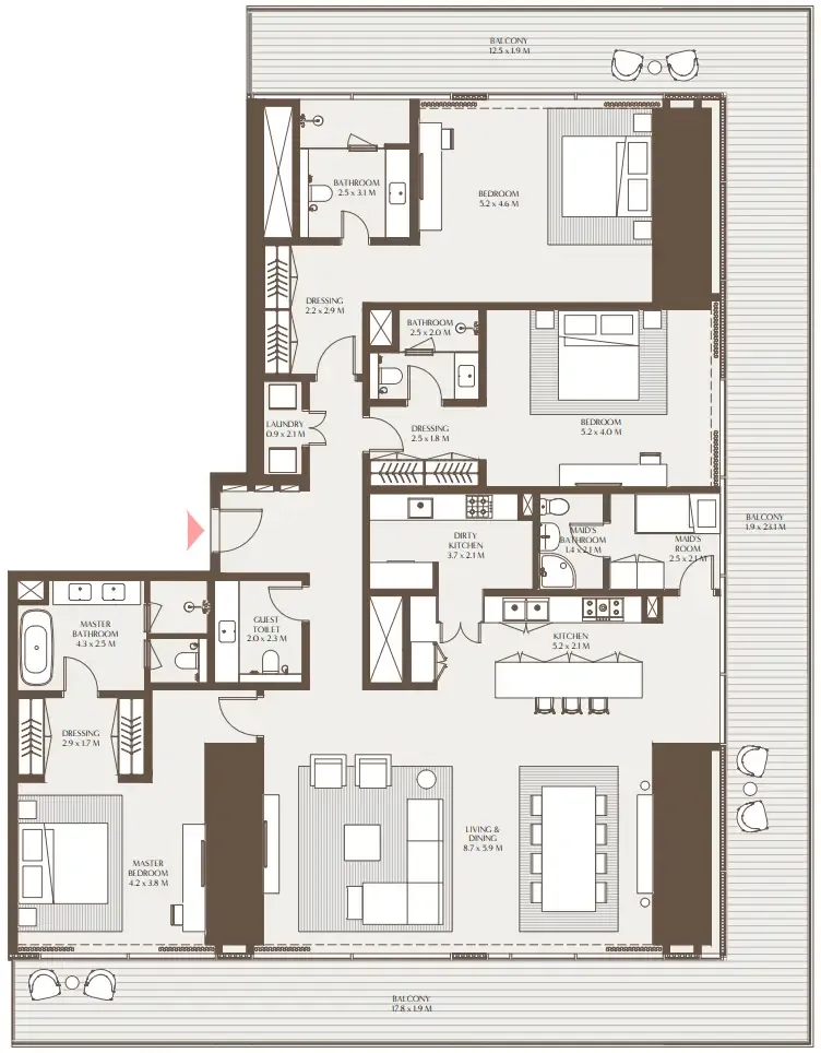 Akala Residences 3 bed floor plan, 3,665 sqft