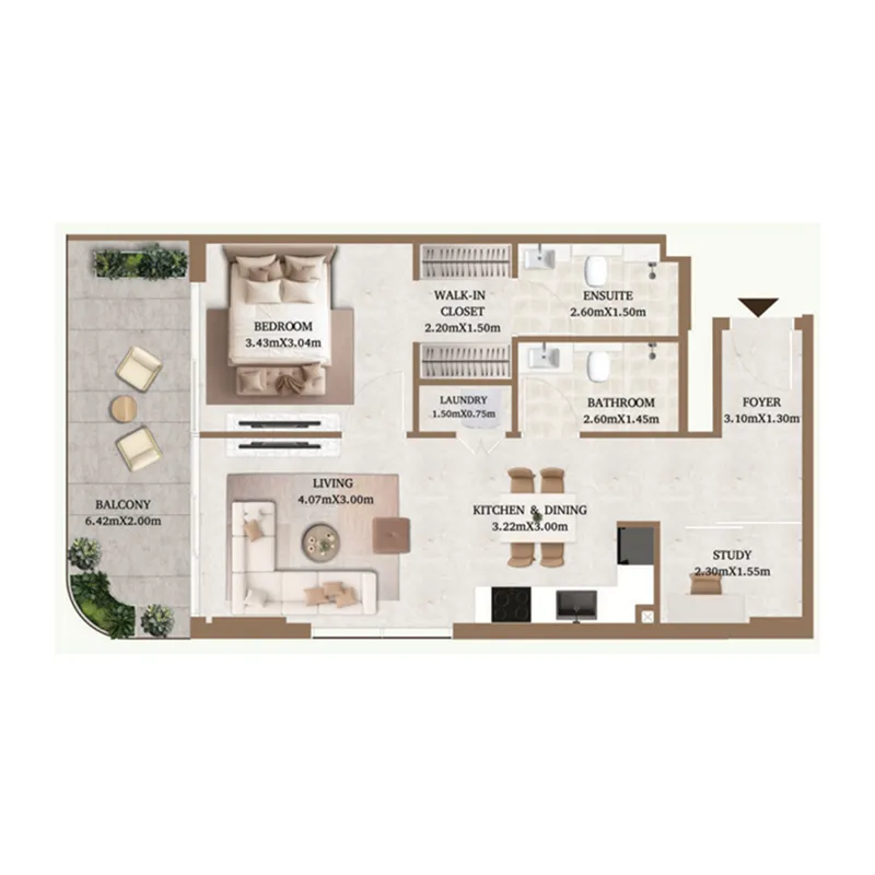 Arthouse Private Residences 1 bed floor plan, 783 sqft