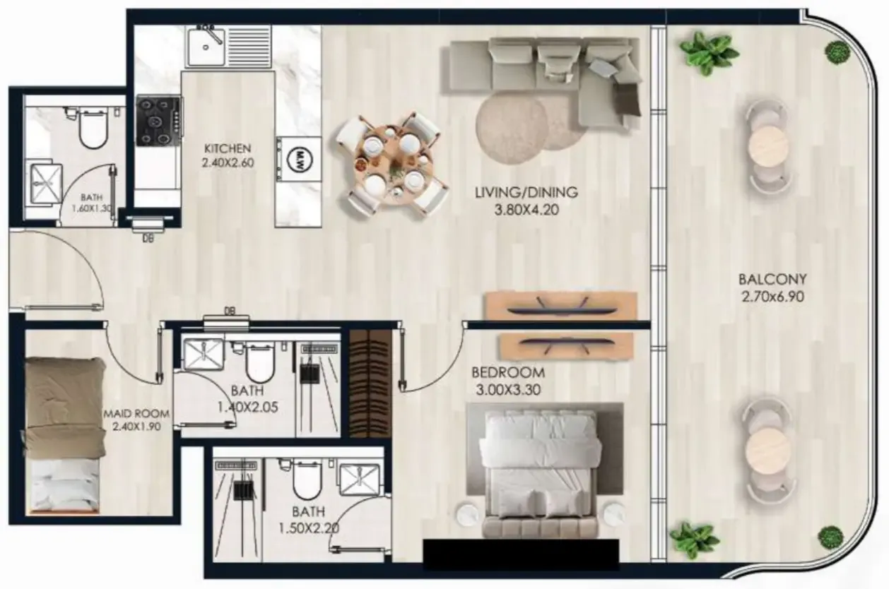 Sera Gardens by Vision 1 bed floor plan, 786 sqft