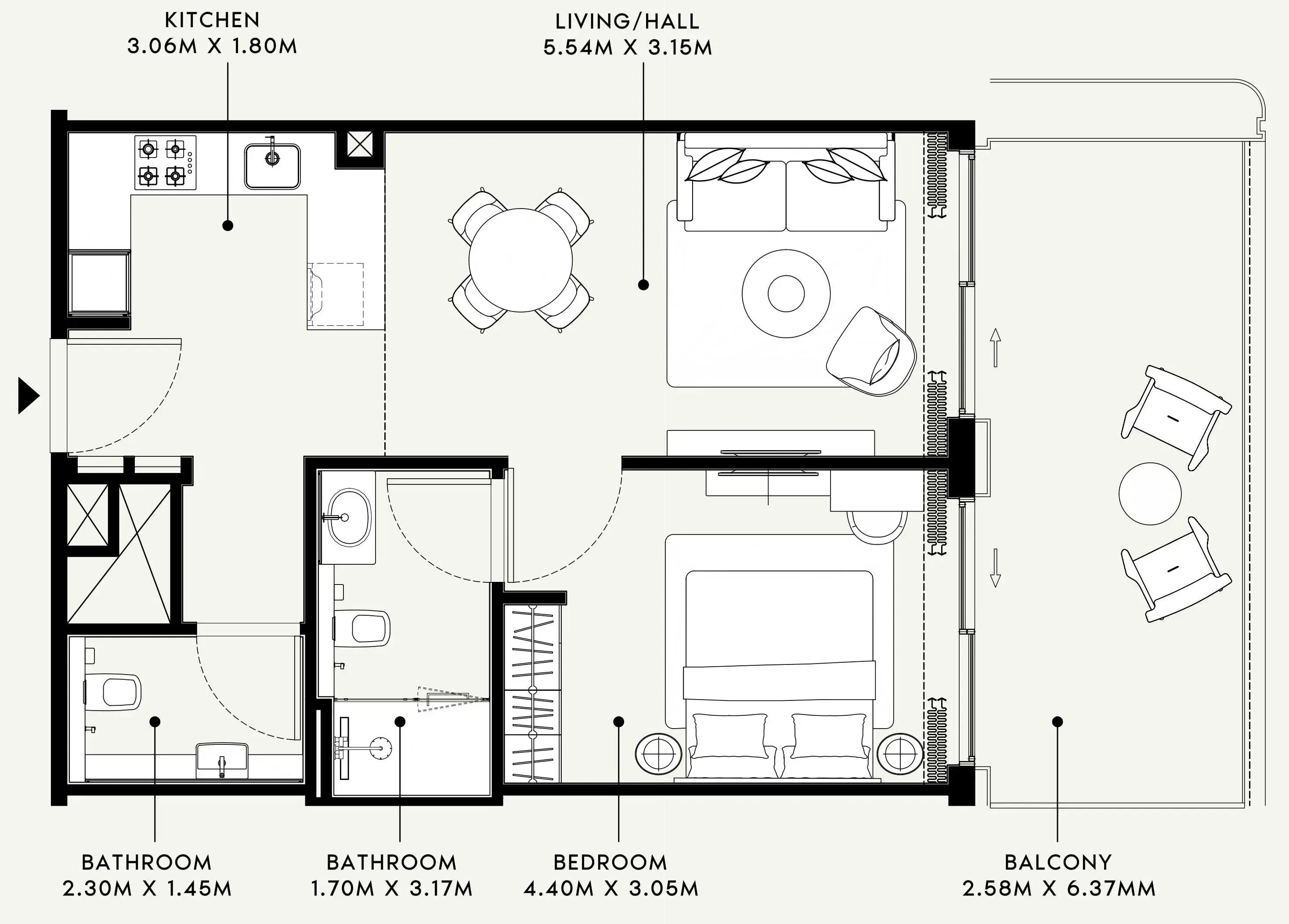 Azizi Venice 1 bed floor plan, 801 sqft