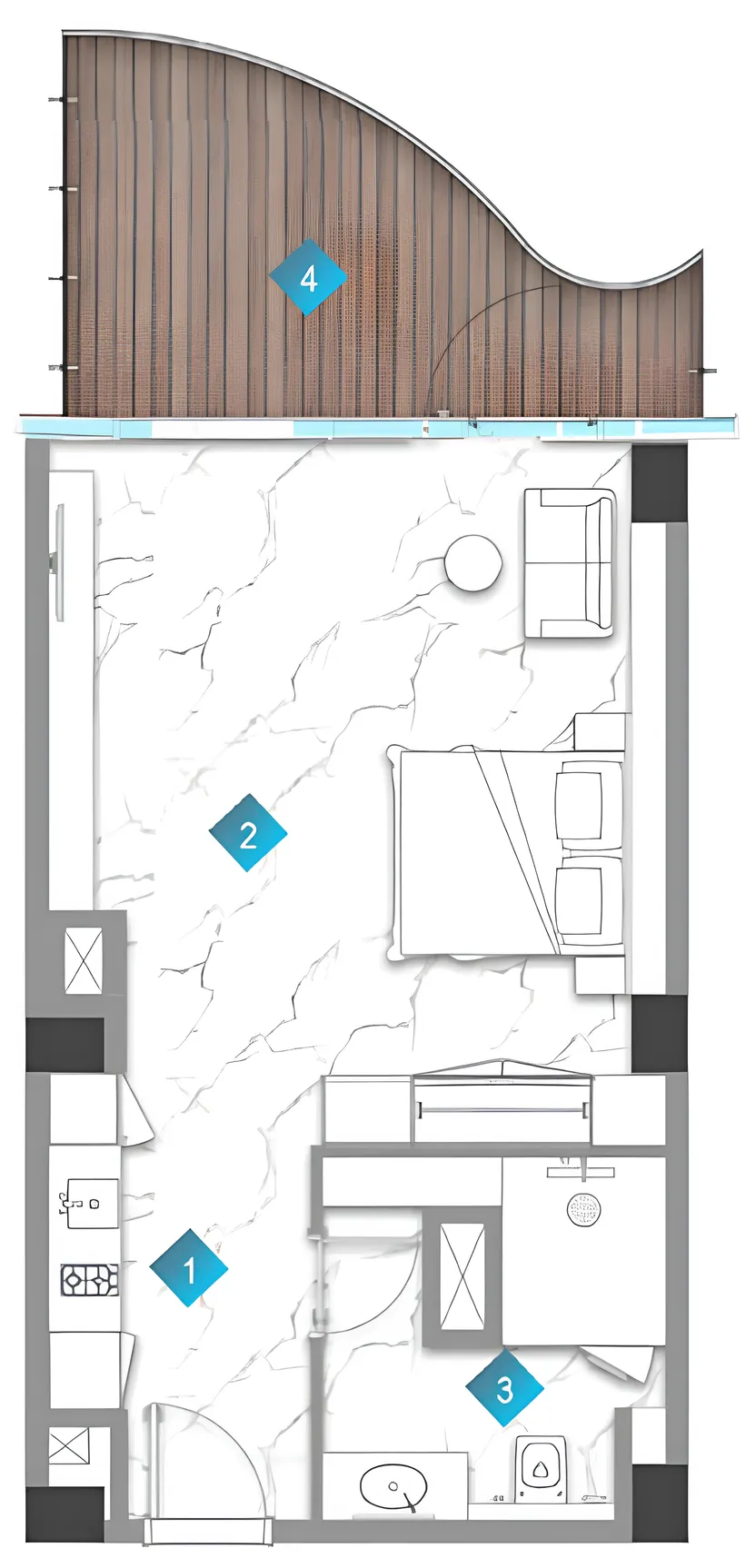 Aqua Arc Studio floor plan, 718 sqft