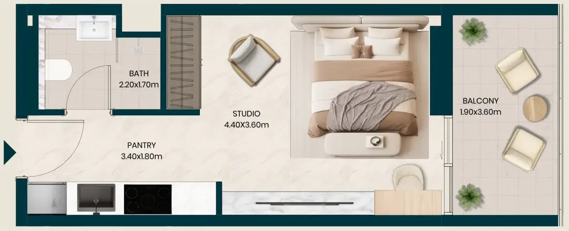 Kyomi Residences Studio floor plan, 391 sqft