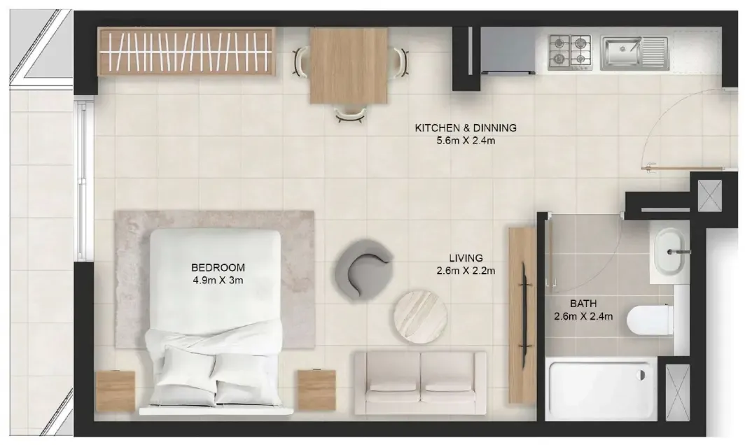 Stellar Axis Studio floor plan, 487 sqft