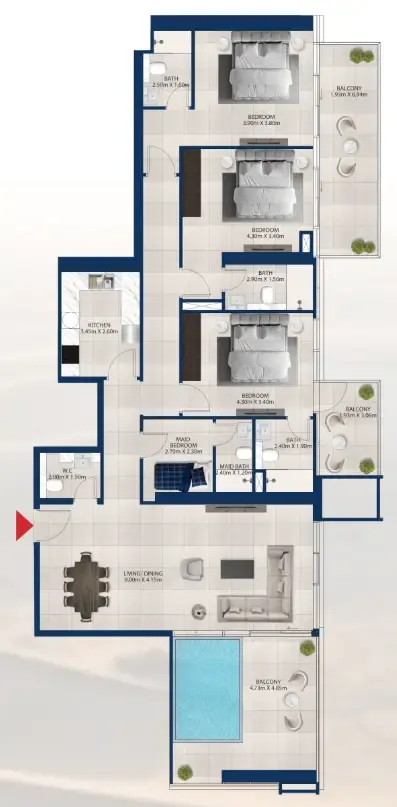 Al Vista 3 bed floor plan, 2,082 sqft