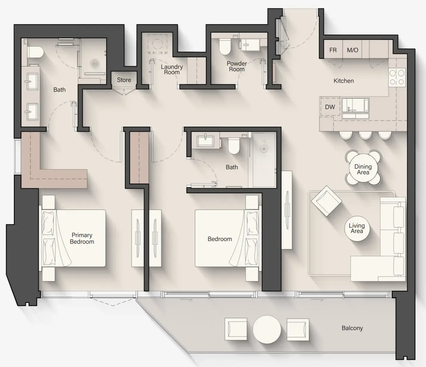 Eltiera Views 2 bed floor plan, 1,259 sqft