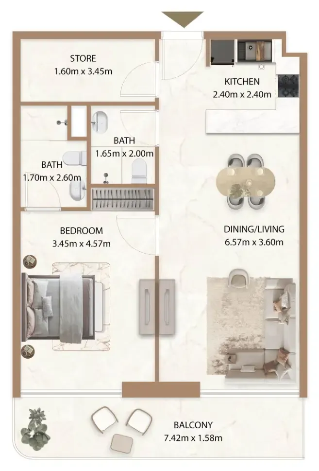 Veda by AUM Development 1 bed floor plan, 850 sqft