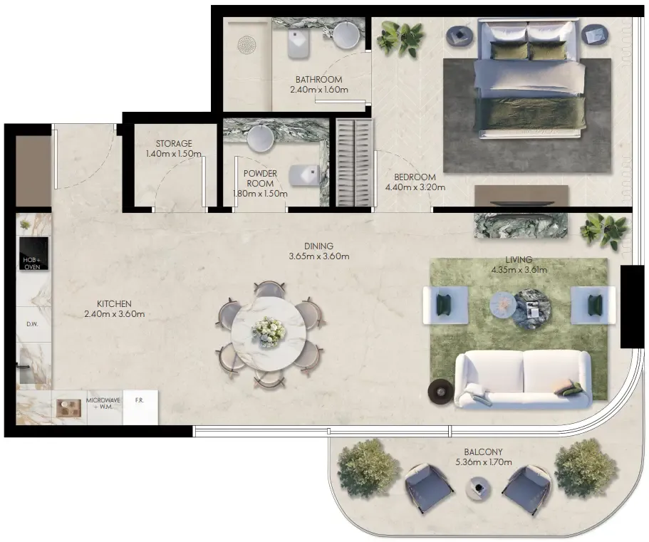 Elle Residences 1 bed floor plan, 849 sqft