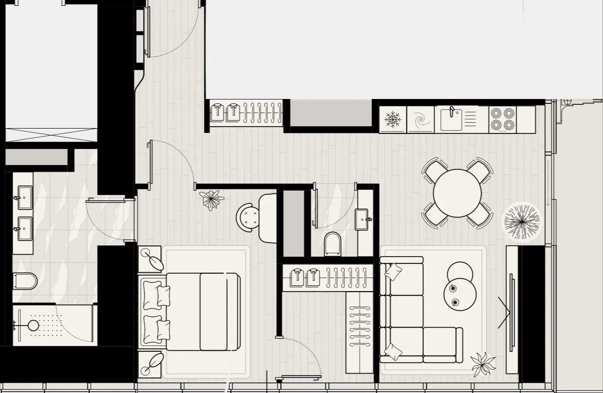LIV Maritime 1 bed floor plan, 871 sqft