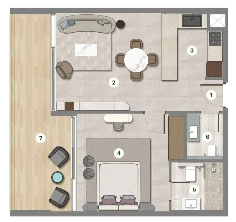 Parkgreen Residences 1 bed floor plan, 701 sqft
