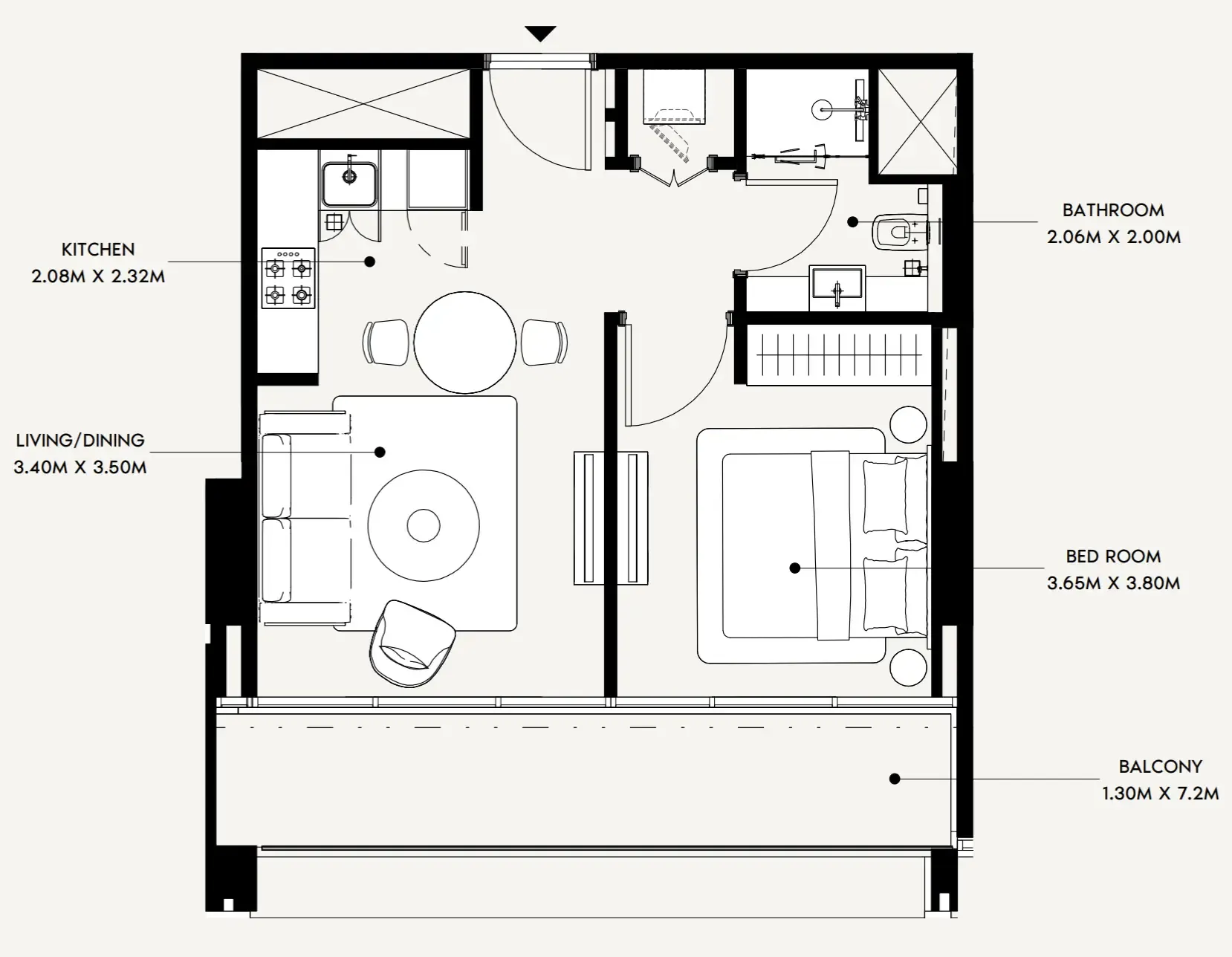 Creek Views 4 1 bed floor plan, 555 sqft