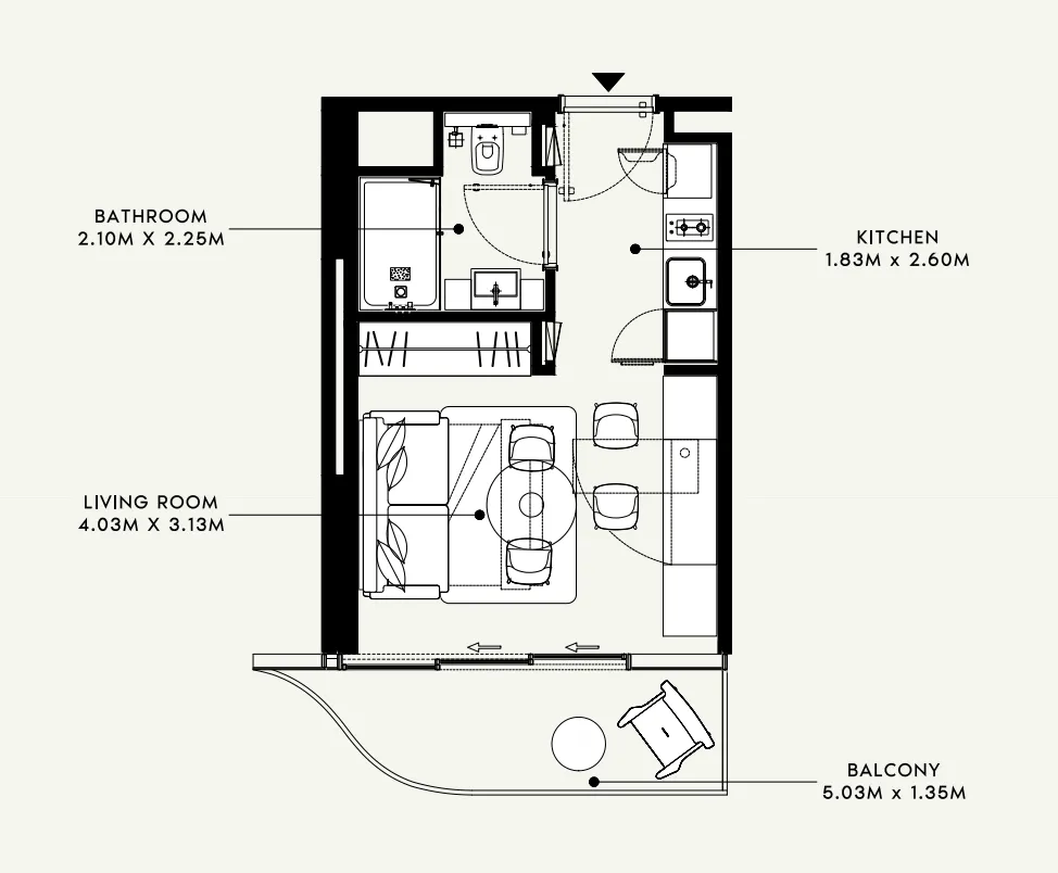 Azizi Venice Studio floor plan, 344 sqft