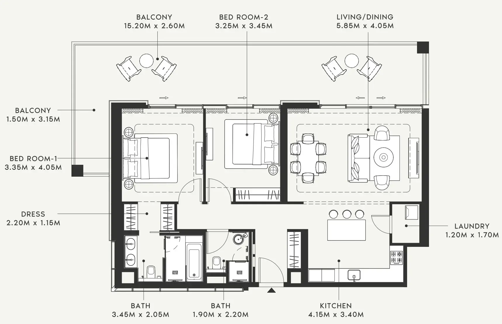 Riviera 58 2 bed floor plan, 1,570 sqft