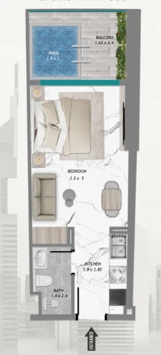 Samana Barari Heights Studio floor plan, 422 sqft