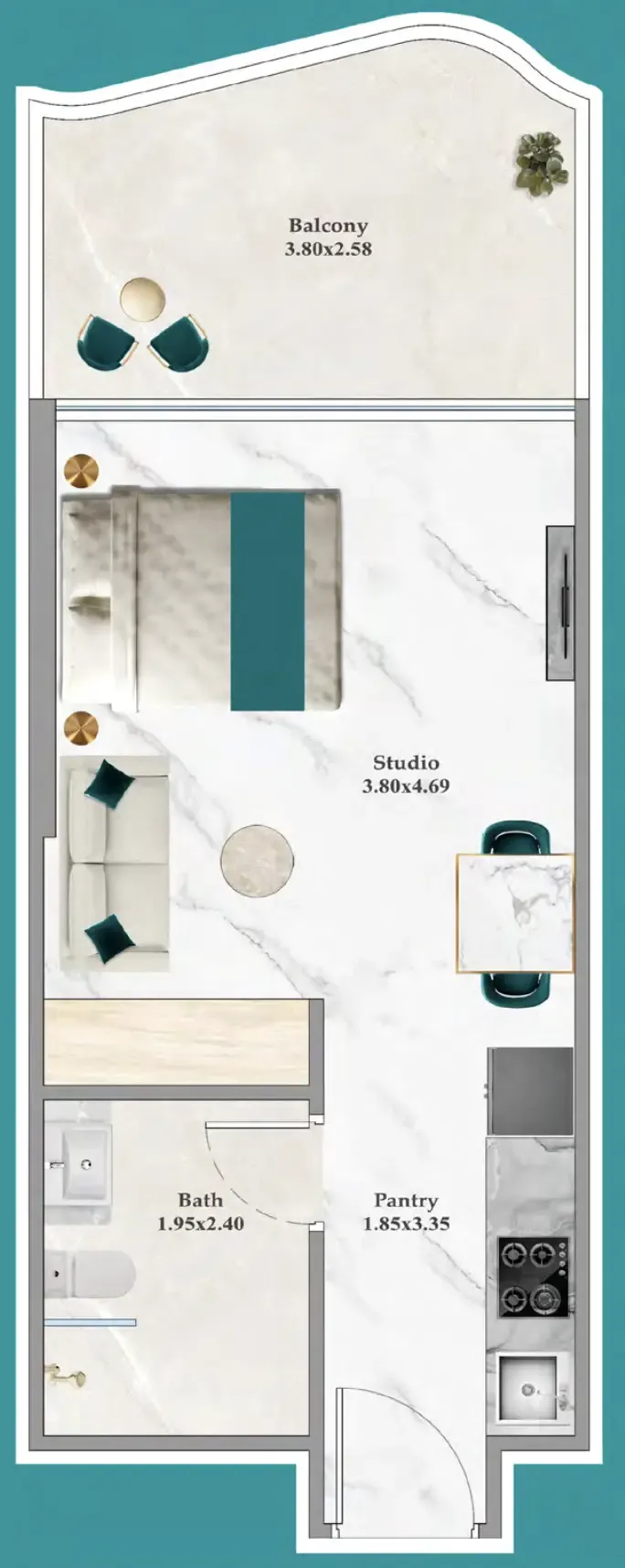 Breez Studio floor plan, 394 – 404 sqft