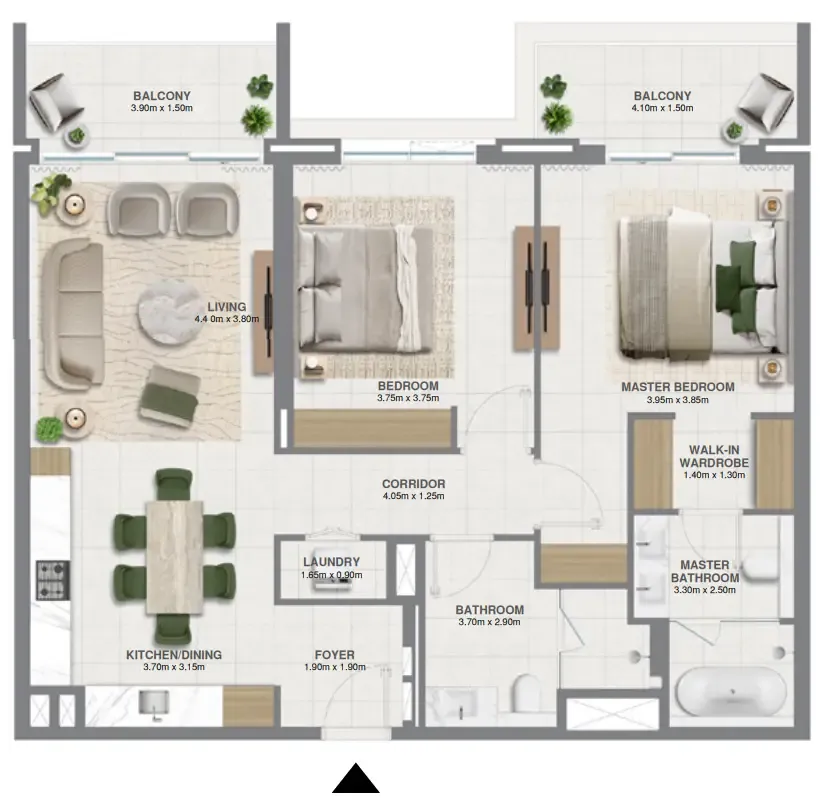 Golf Verge 2 bed floor plan, 1,308 – 1,309 sqft