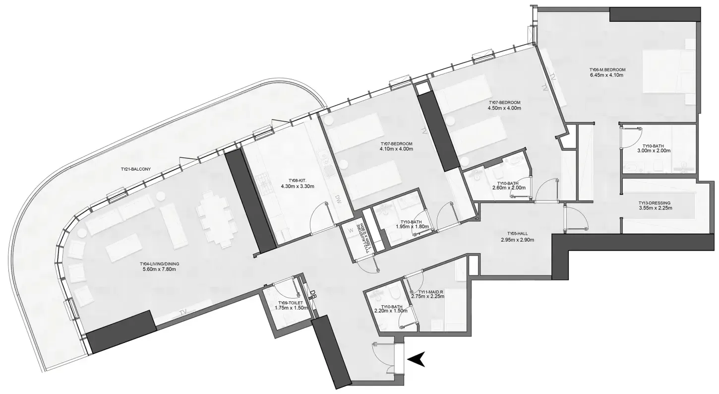 Joud Tower 3 bed floor plan, 2,865 sqft