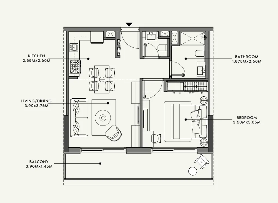 Azizi Venice 1 bed floor plan, 689 sqft