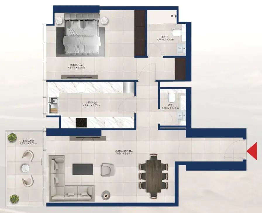 Al Vista 1 bed floor plan, 1,015 sqft