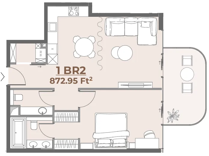 House of WELL 1 bed floor plan, 873 sqft