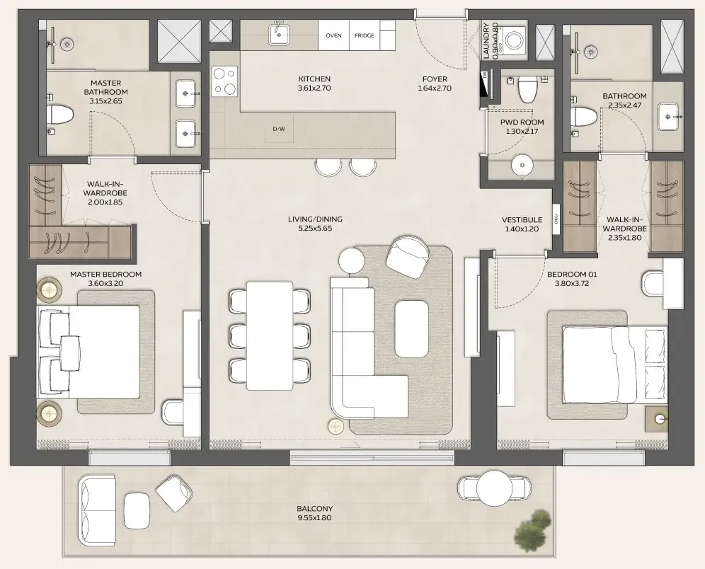 Expo Valley Views - Ghadeer 2 bed floor plan, 1,338 sqft