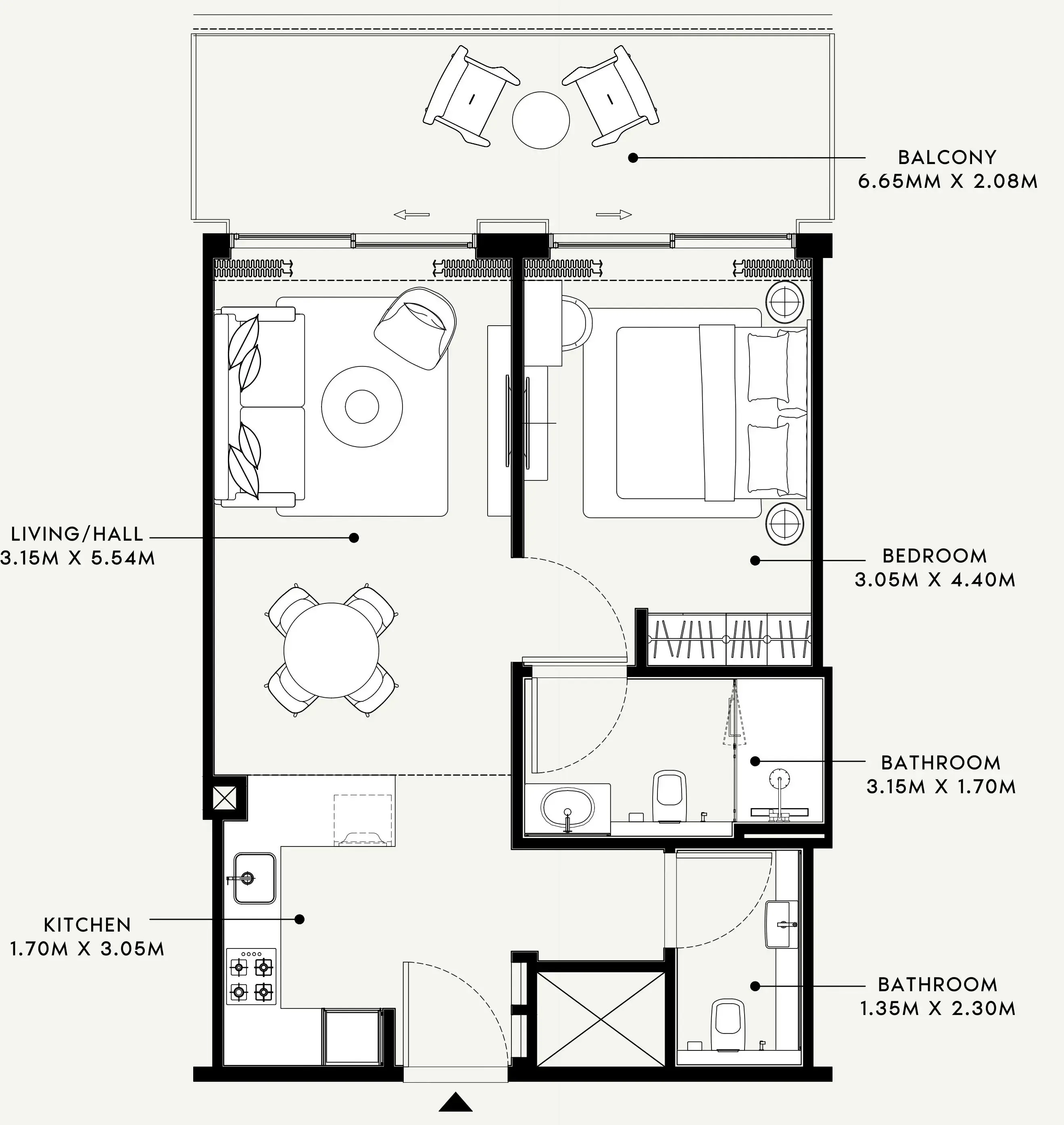 Azizi Venice 1 bed floor plan, 765 sqft