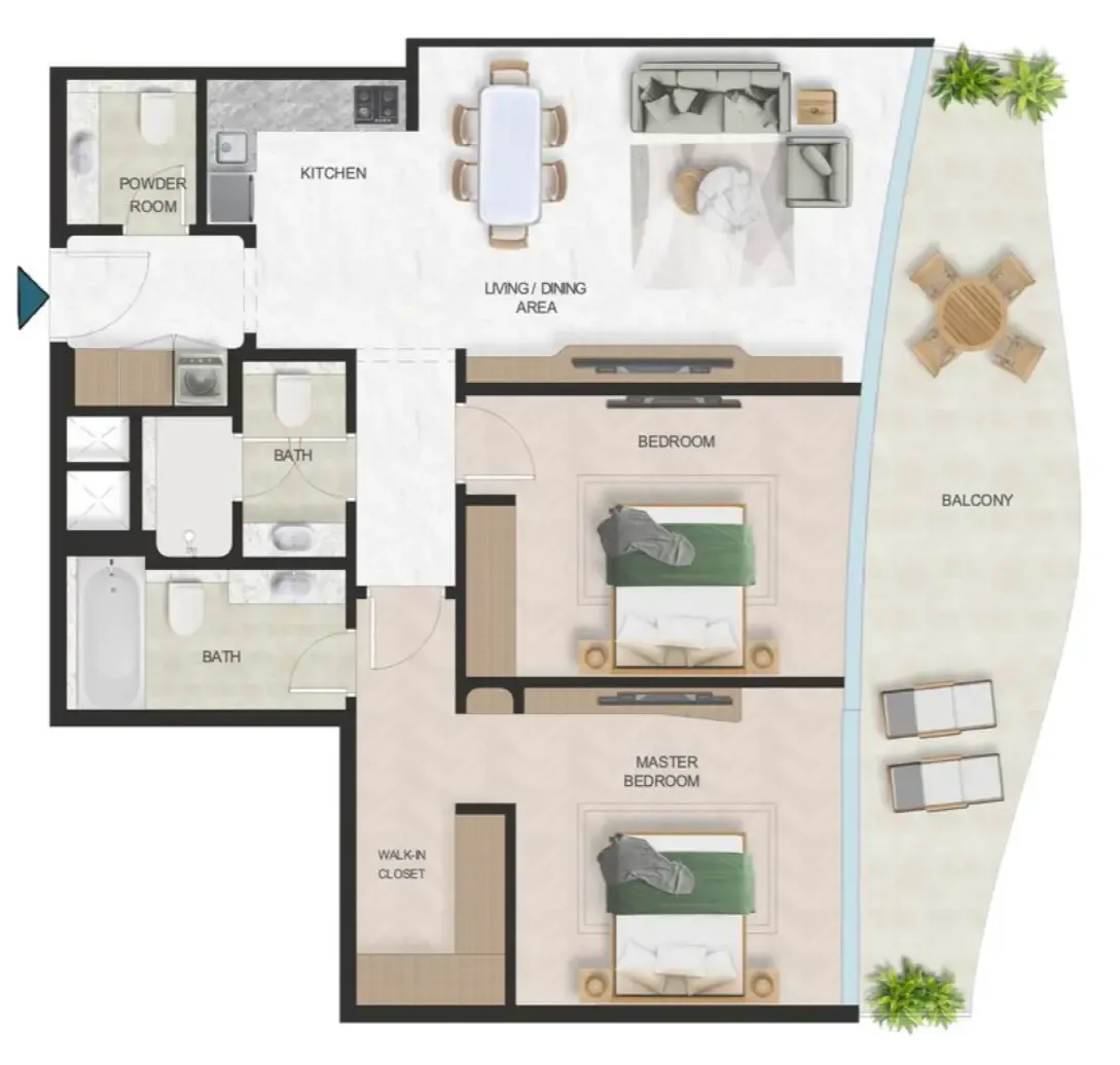 Oystra 2 bed floor plan, 1,189 sqft