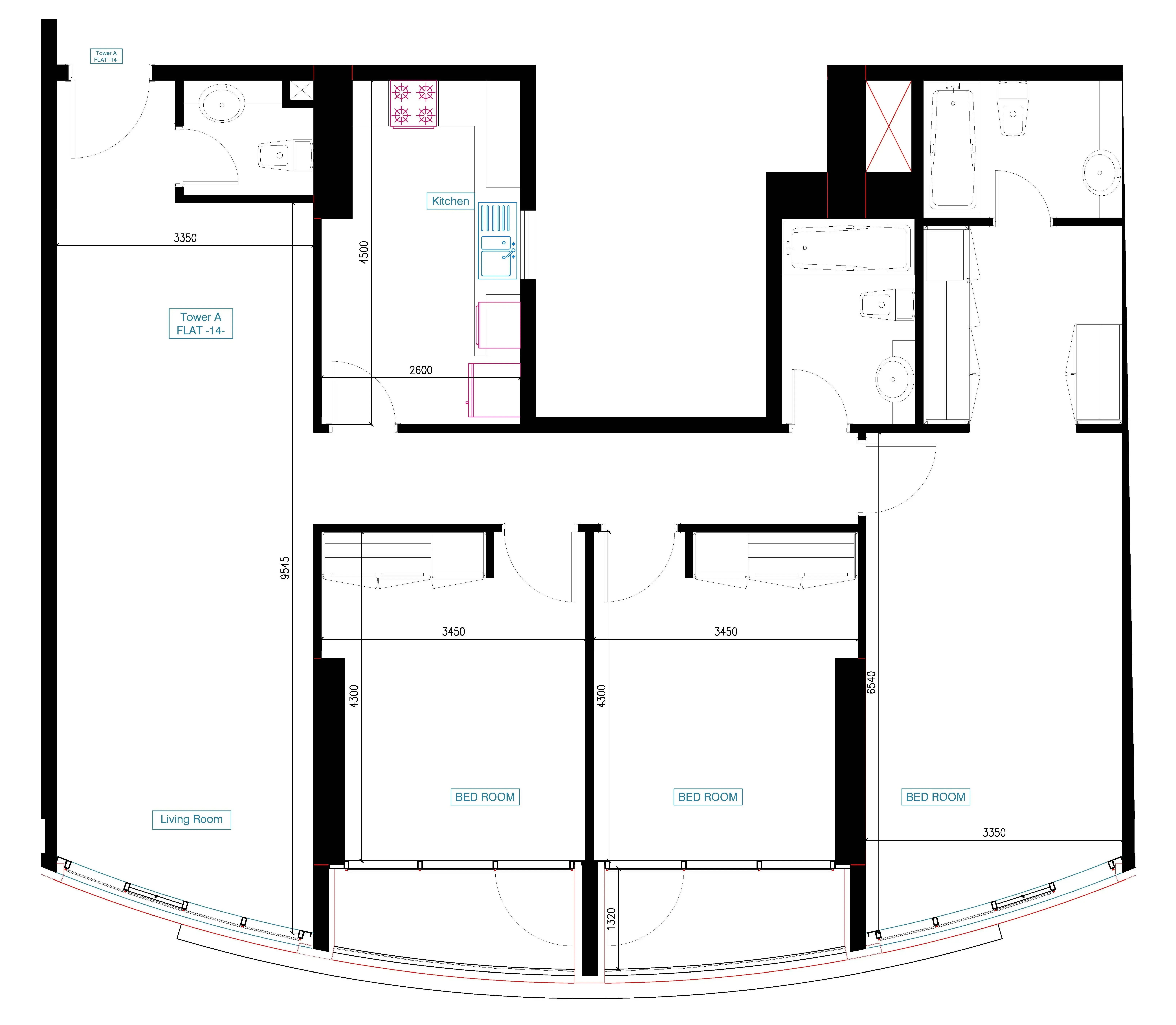 Mars Residences 3 bed floor plan, 1,543 sqft