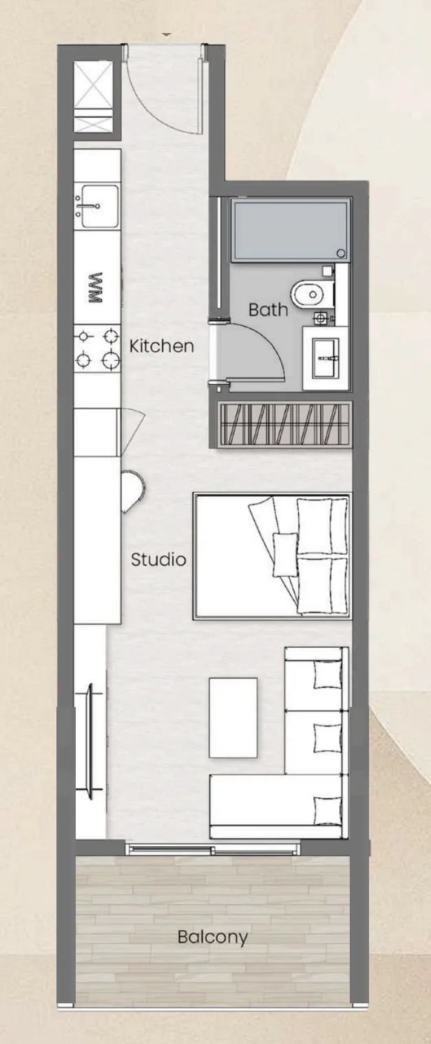 Beverly Park Studio floor plan, 427 – 437 sqft