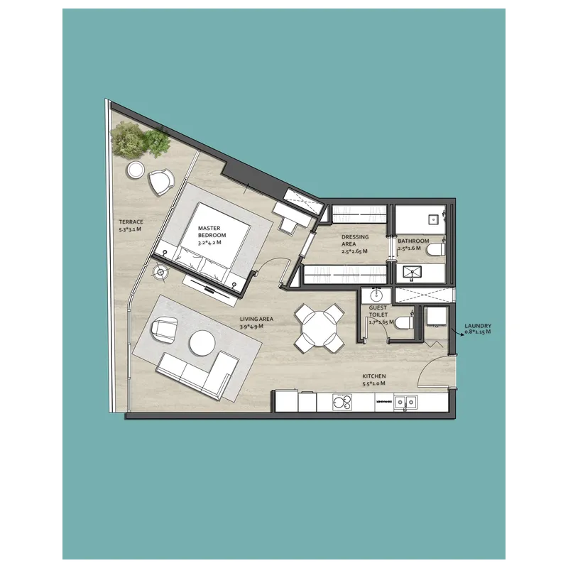 Vistal by Victoria Swarovski 1 bed floor plan, 839 sqft