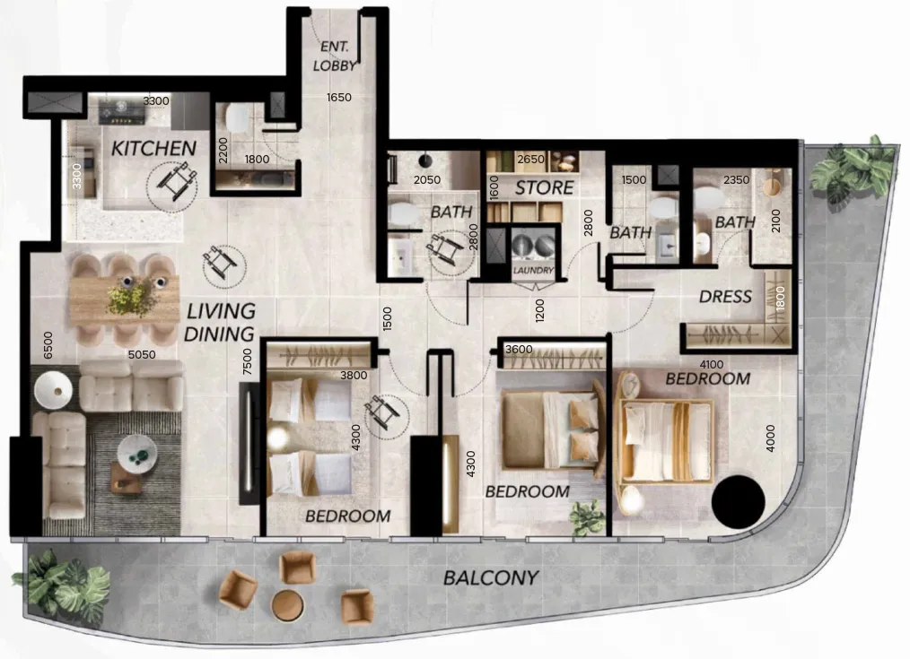 Radiant Waves 3 bed floor plan, 1,859 – 3,200 sqft