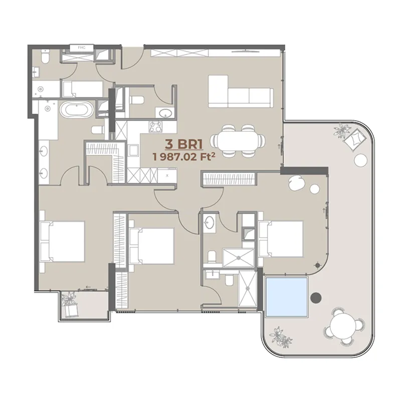 House of WELL 3 bed floor plan, 1,987 sqft