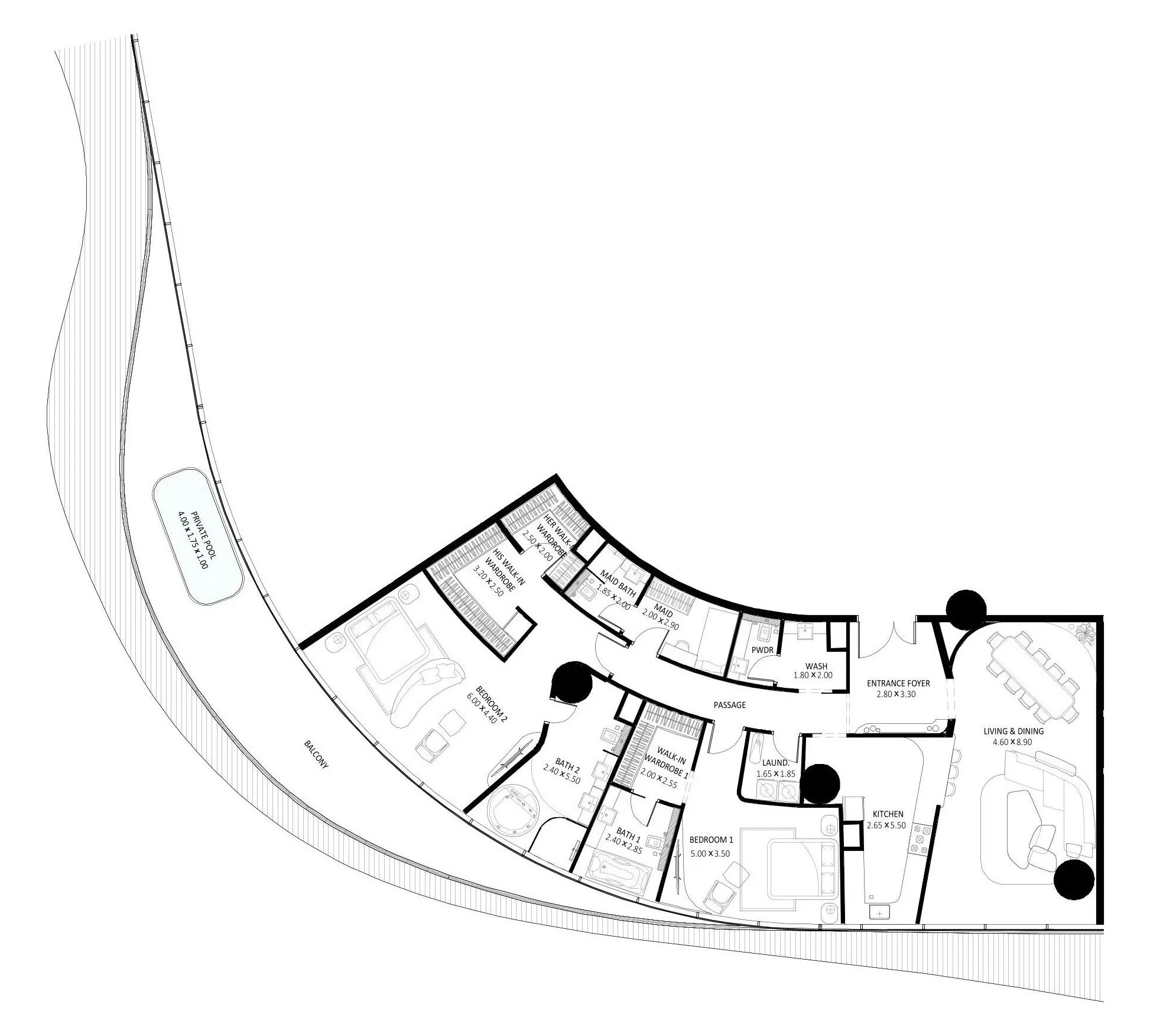 Bugatti Residences by Binghatti 2 bed floor plan, 3,057 sqft