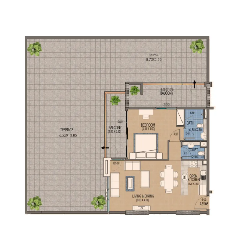 Triana Residences 1 bed floor plan, 2,321 sqft