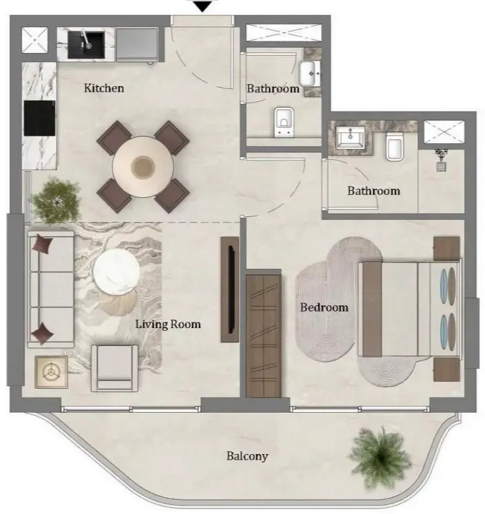 Mirari Lagoon by Zoya 1 bed floor plan, 608 sqft