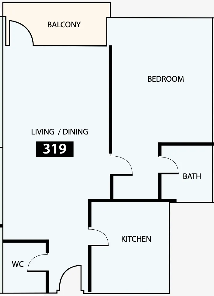 Paradise View 1 1 bed floor plan, 818 sqft