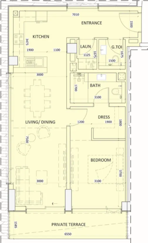Luzora Residence 1 bed floor plan, 909 sqft