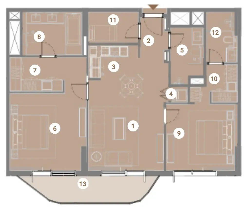 Takaya 2 bed floor plan, 1,266 sqft