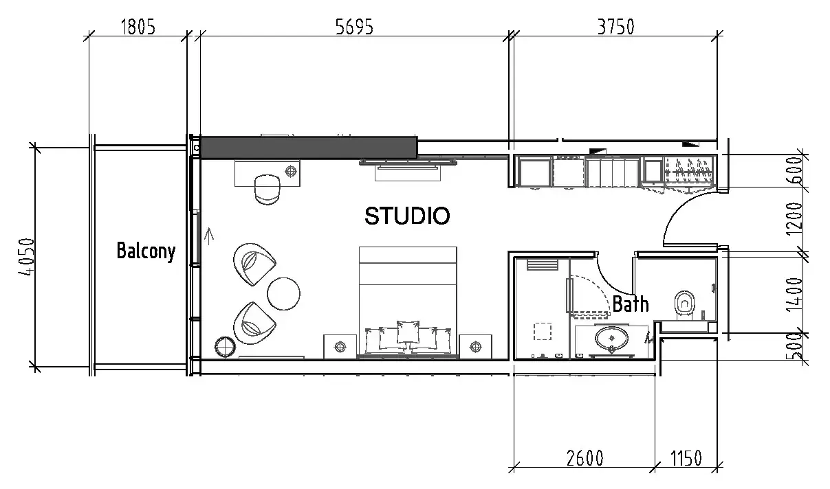 Damac Hills - Artesia Studio floor plan, 499 sqft