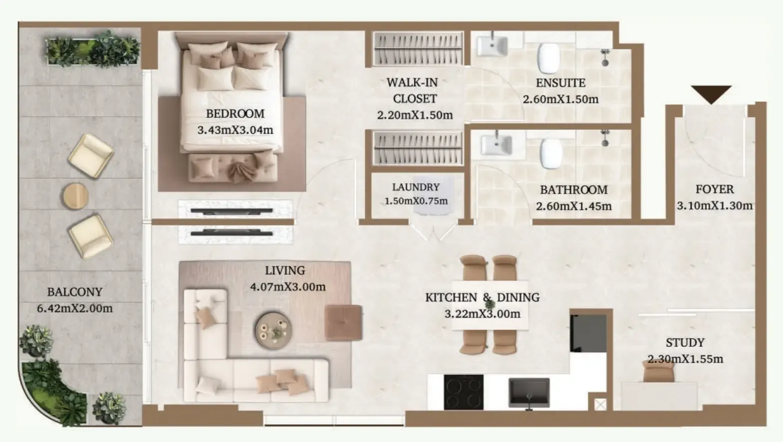 Arthouse Residences by Cledor 1 bed floor plan, 783 sqft