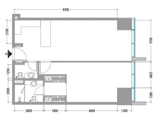 Tiger Sky Tower 1 bed floor plan, 873 sqft