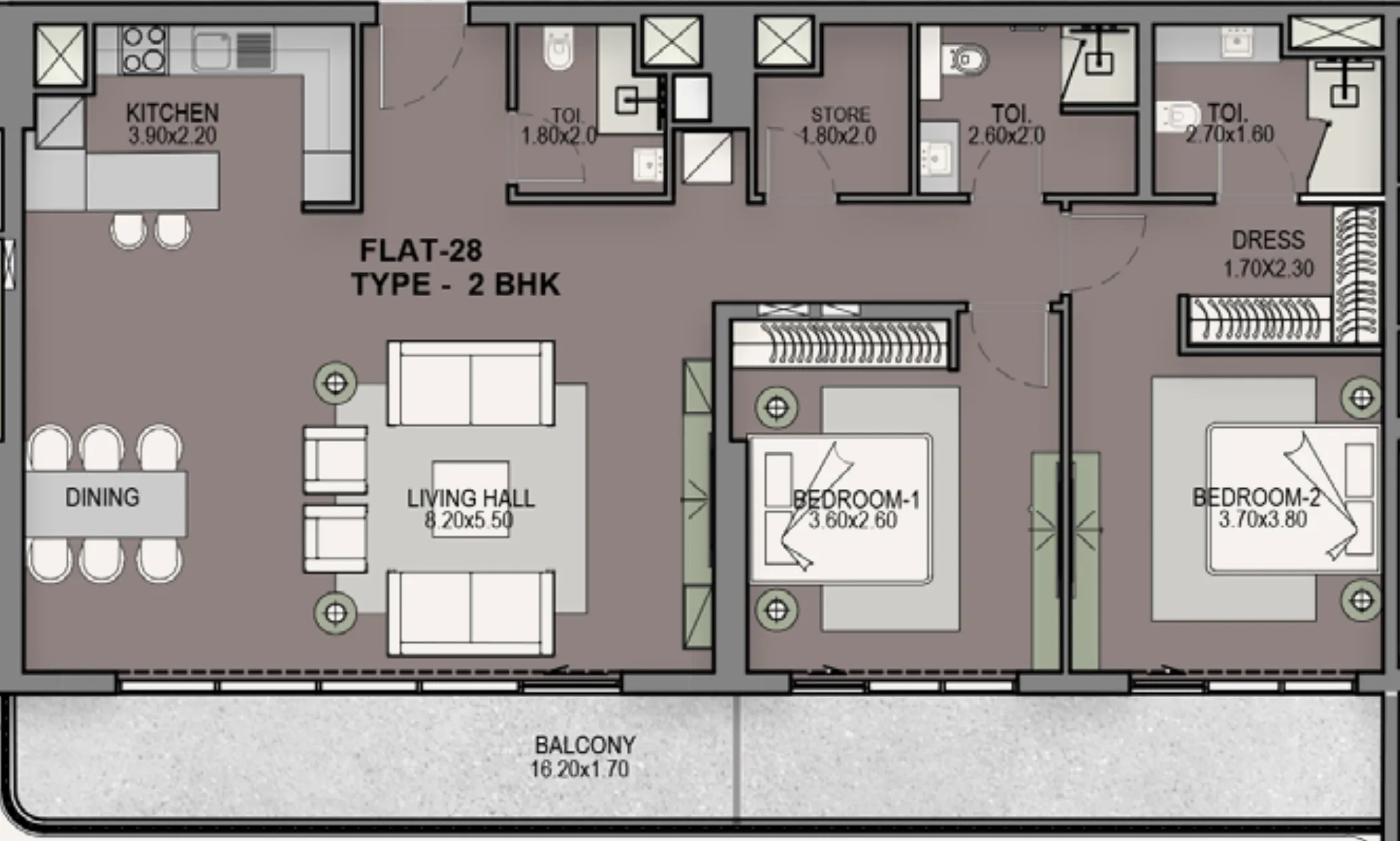 Helvetia Residences 2 bed floor plan, 1,687 sqft