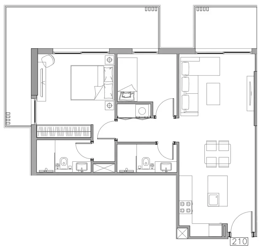Trevino 1 bed floor plan, 999 sqft