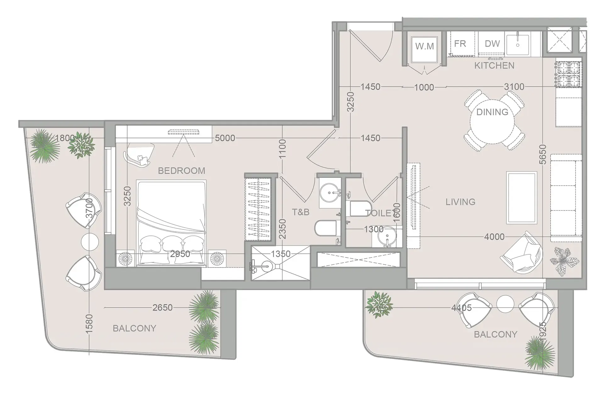 ELAR1S Sky 1 bed floor plan, 790 sqft