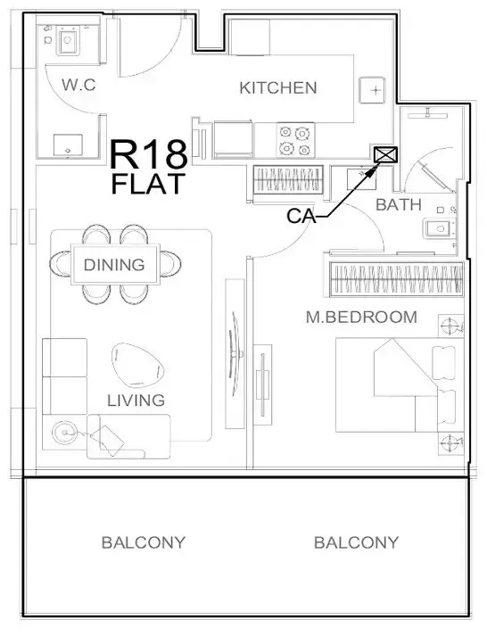 Binghatti HillCrest 1 bed floor plan, 743 sqft